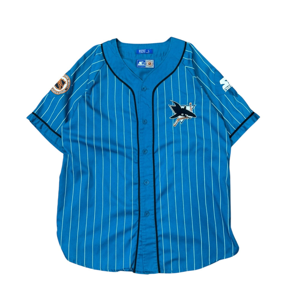 Vintage 1990s San Jose Sharks Pinstripe Starter Baseball Jersey Large