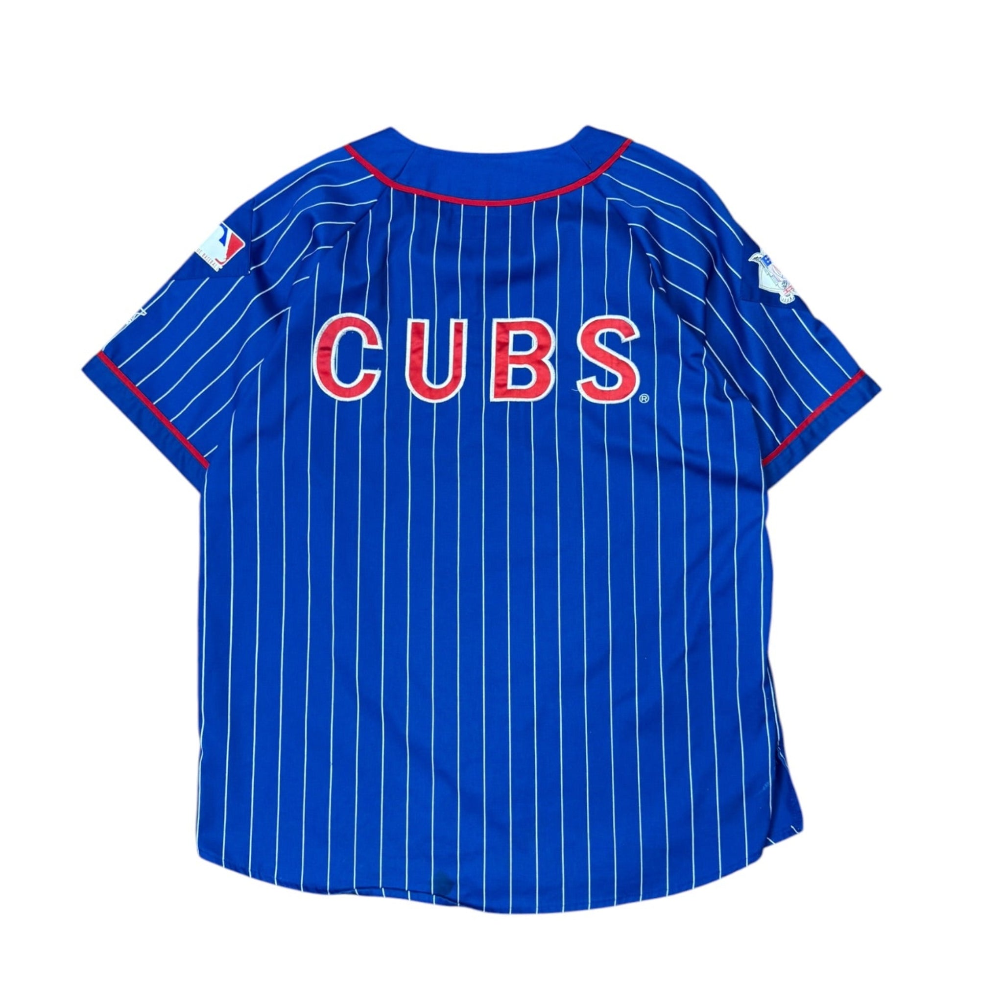 Vintage 1990s Chicago Cubs Pinstripe Starter Baseball Blue Jersey Large