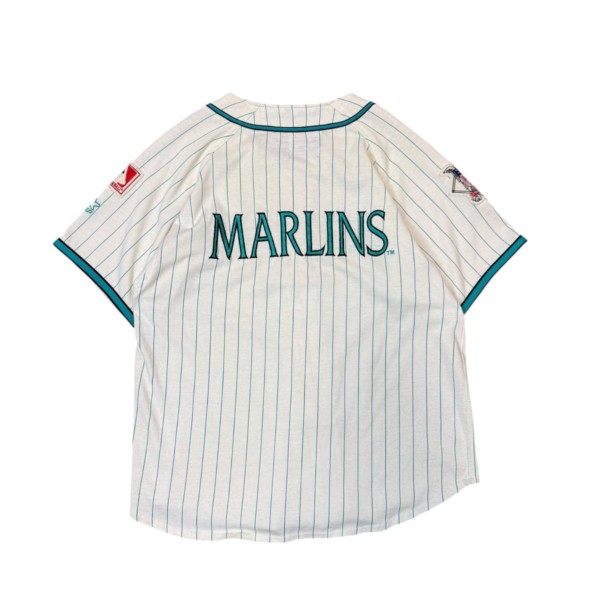 Vintage 1990s Florida Marlins Pinstripe Starter Baseball White Jersey Large