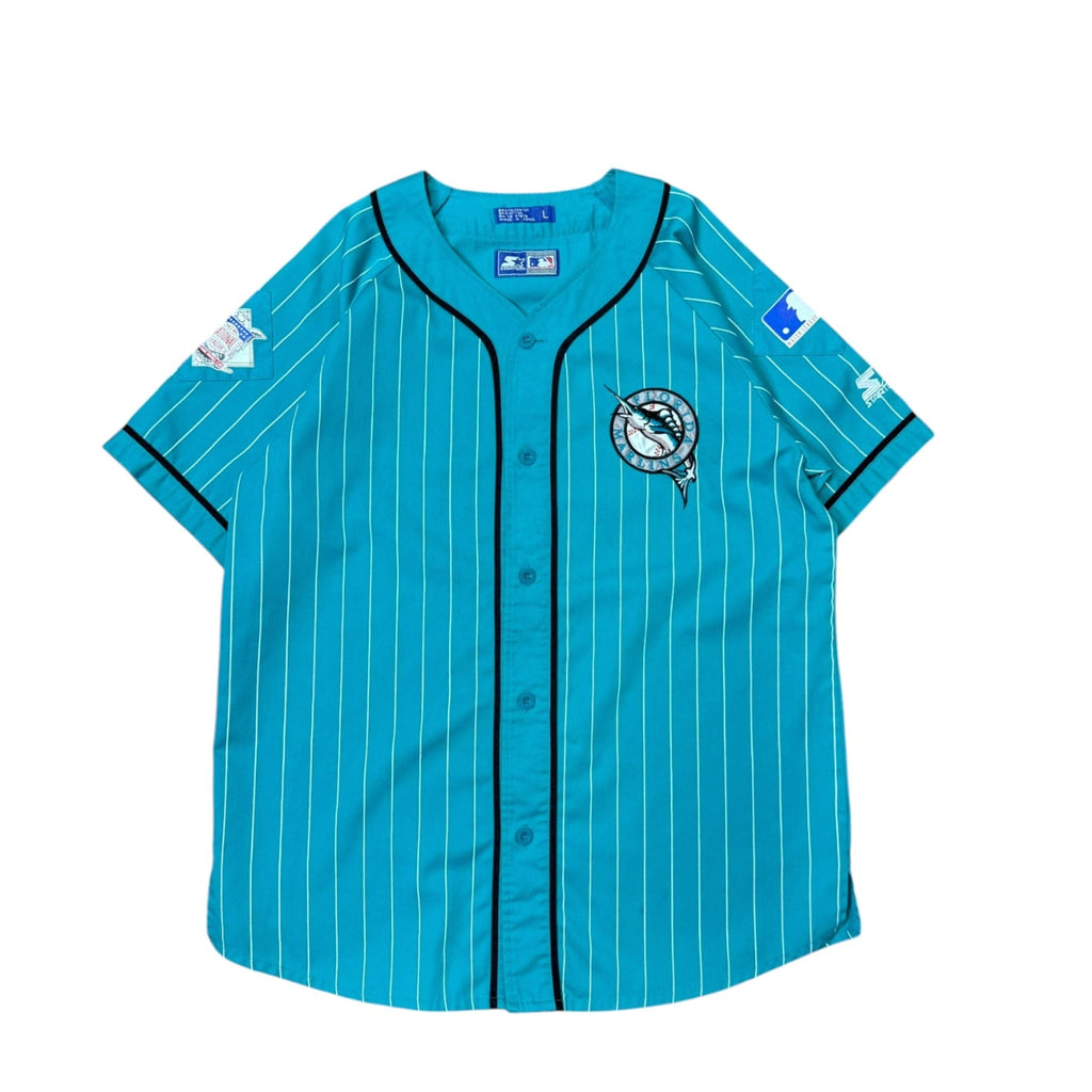 Vintage 1990s Florida Marlins Pinstripe Starter Baseball Teal Jersey Large