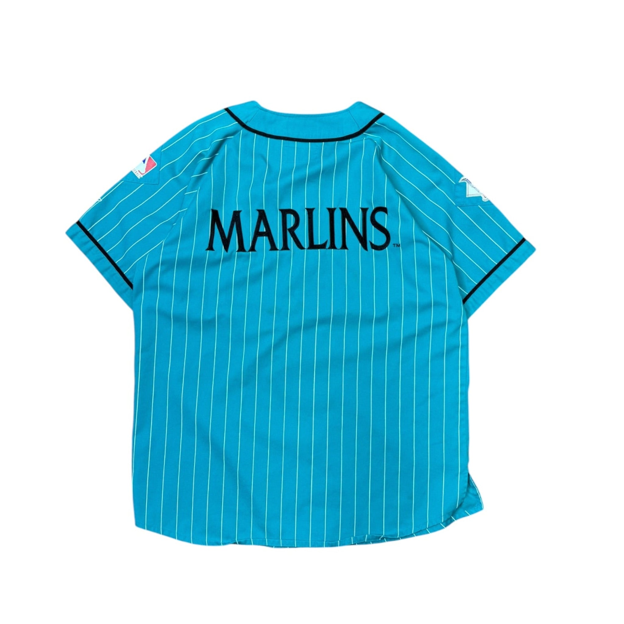 Vintage 1990s Florida Marlins Pinstripe Starter Baseball Teal Jersey Large