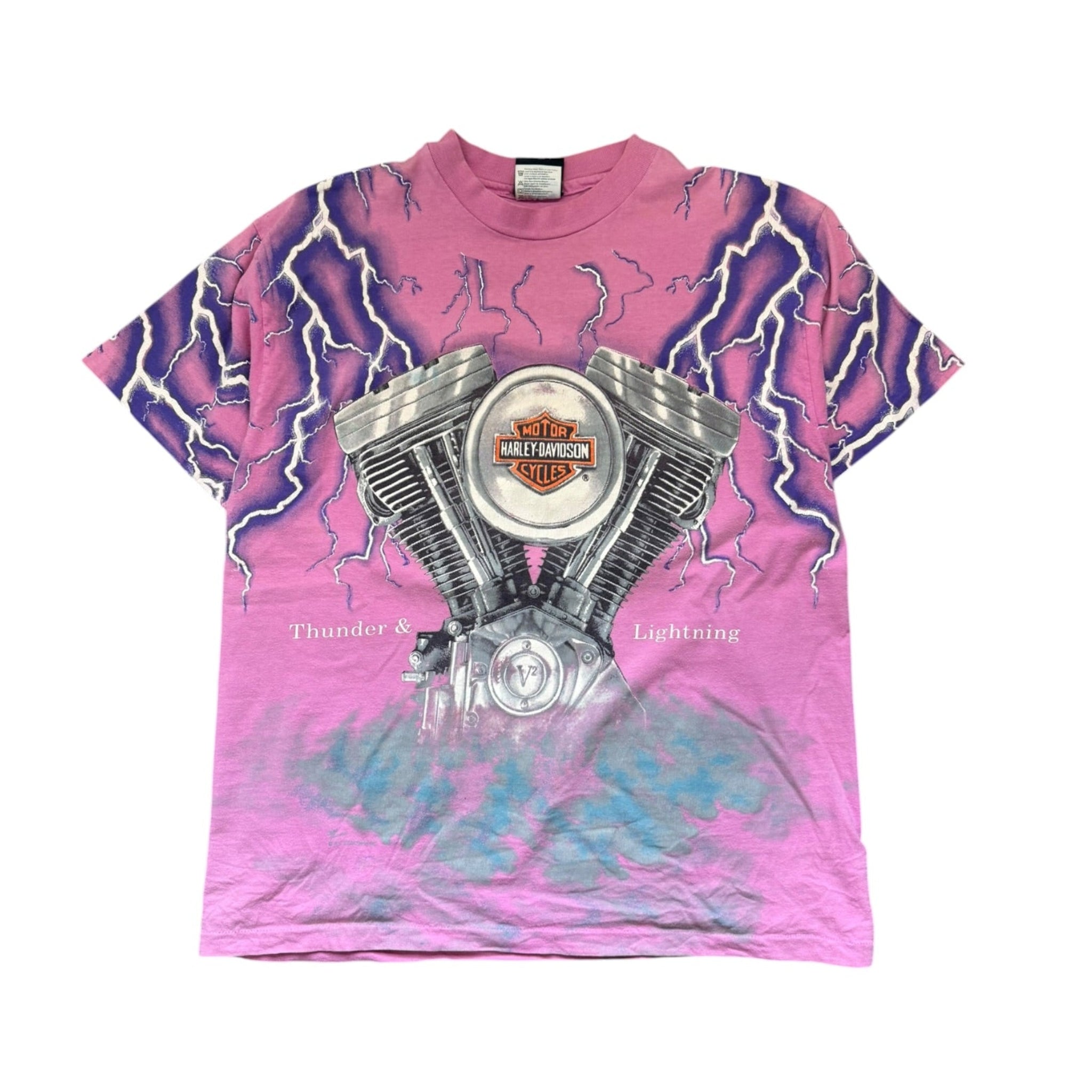 Vintage 1990s Harley Davidson Engine Lightning Shirt Large