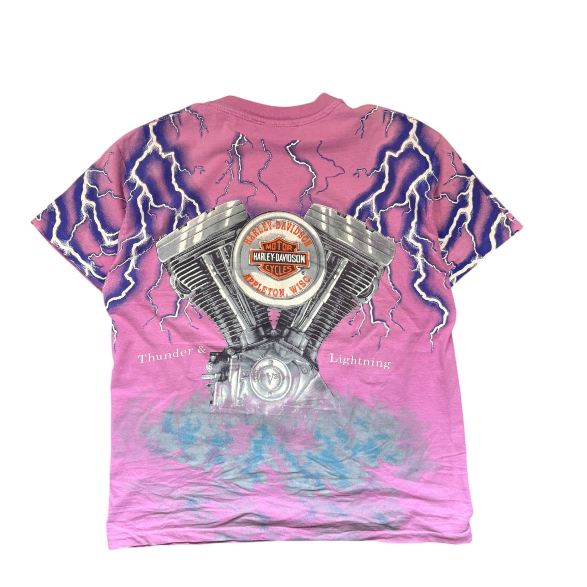 Vintage 1990s Harley Davidson Engine Lightning Shirt Large